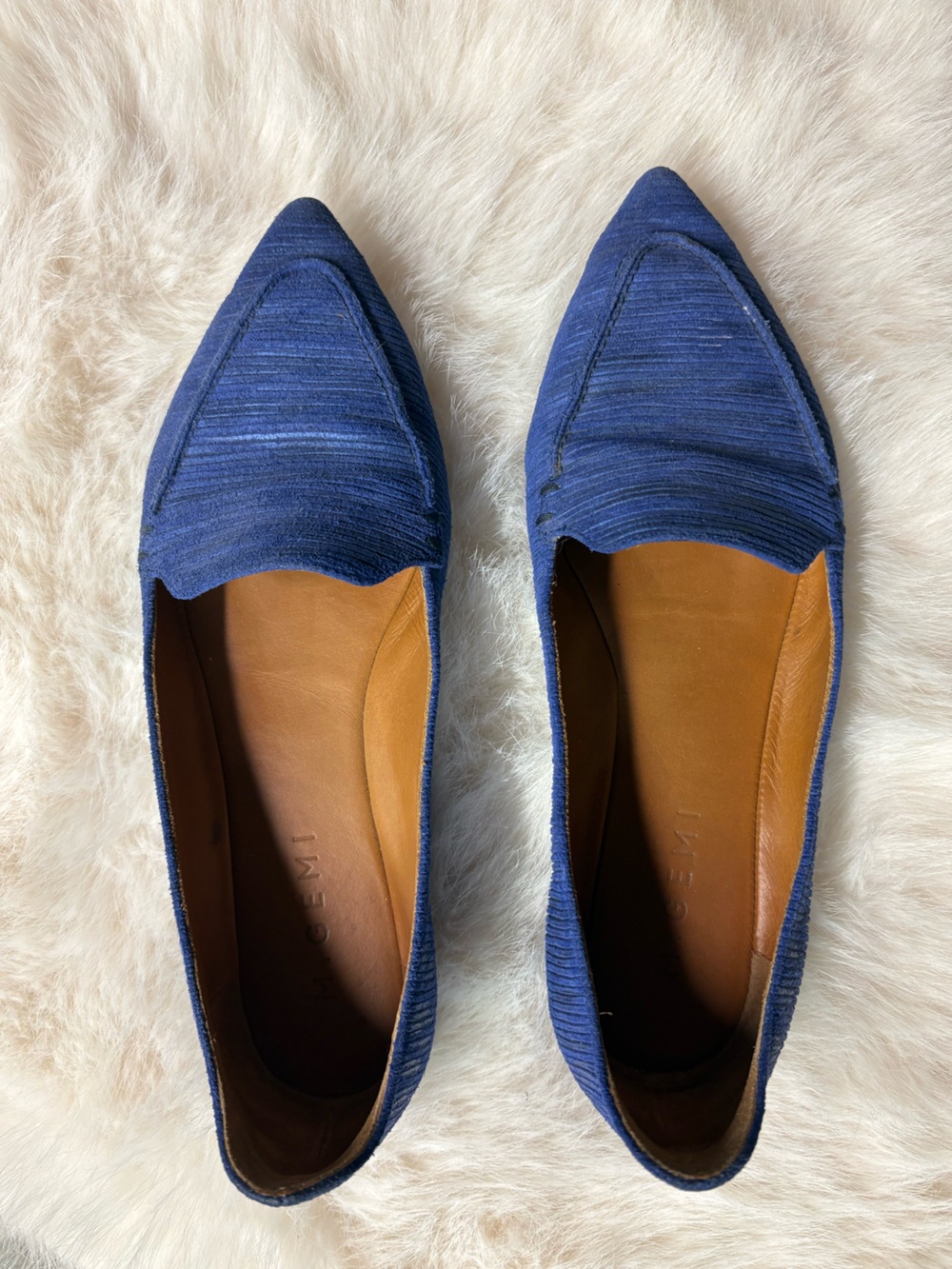 M Gemi Pointed Navy Blue Slip-On Flats